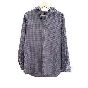 Lands' End Shirt Womens‎ 8 Blue/White Gingham Half Hidden Button Classic